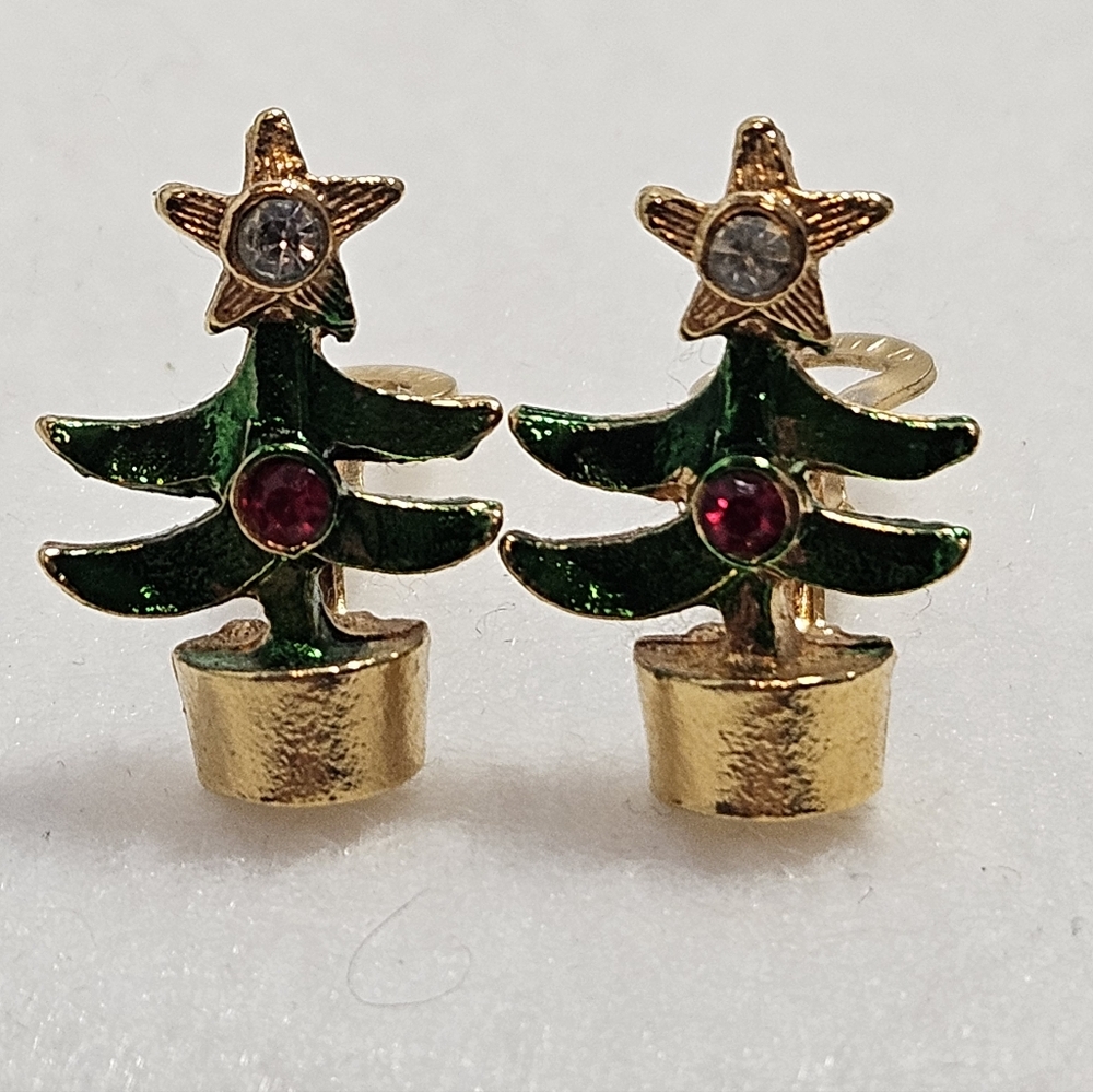 Corel Festive Christmas Tree Clip On Earrings